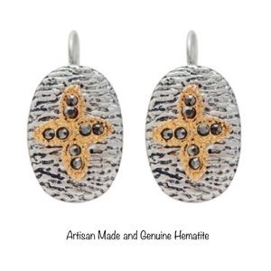 Hematite EARRINGS Cross Dangle Hinge Earrings Silver Gold